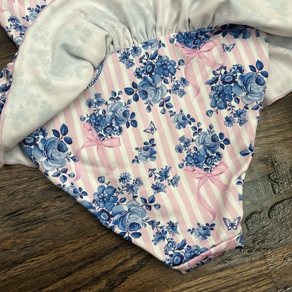 Monnalisa Pink & Blue Floral One-Piece Swimsuit - 36 Months